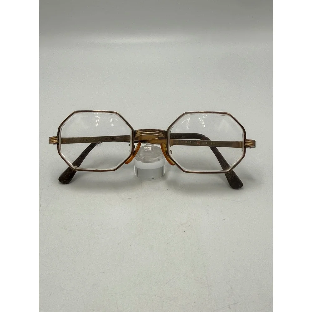 Vintage 14K Gold Filled Octagon Eyeglass Frames France Hexagonale 44/20 Gold